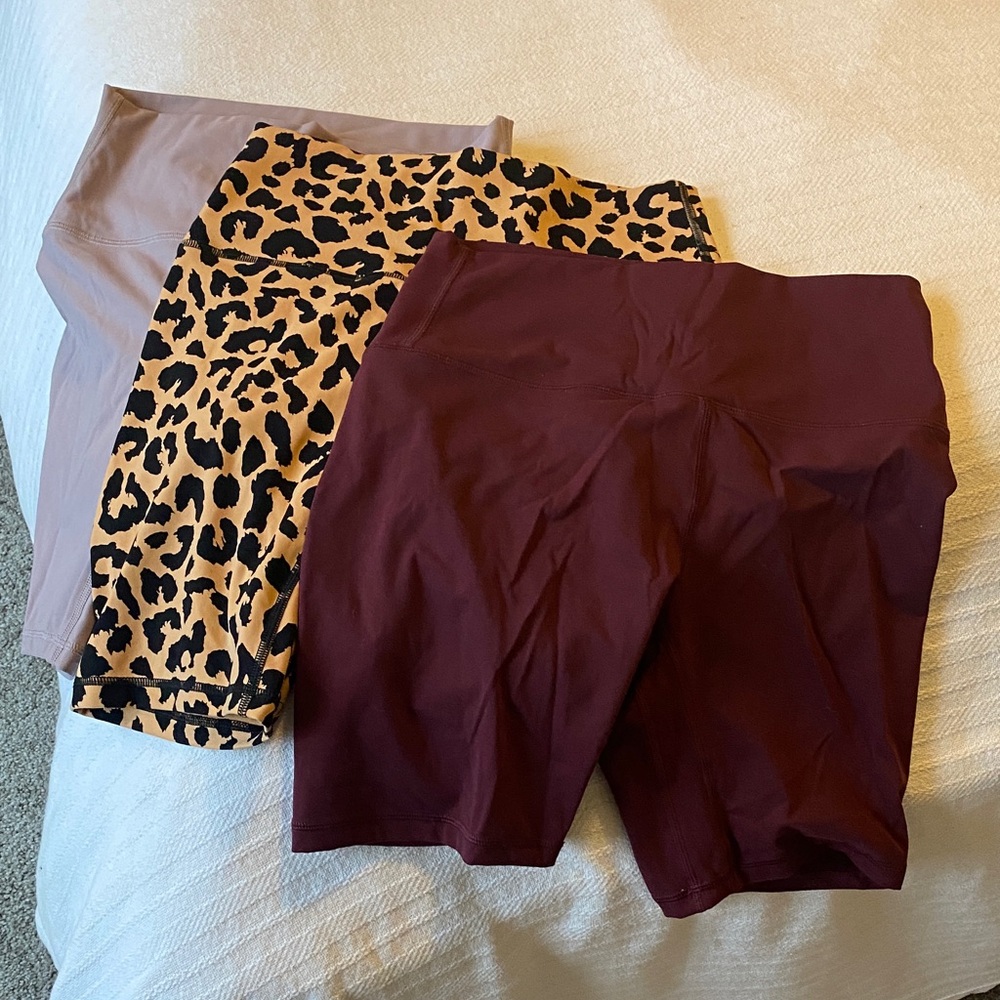 3-Pack Women's High-Rise Bike Shorts — Burgundy, Leopard & Taupe